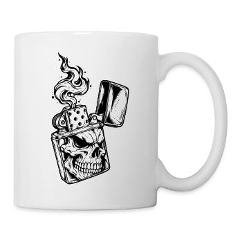 Schädel in einem brennenden Feuerzeug – makabre Gotik - Tasse - Weiß - Rechts