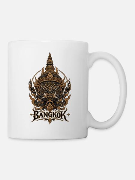 Bangkok Dämonenmaske Goldrelief - Tasse - Weiß