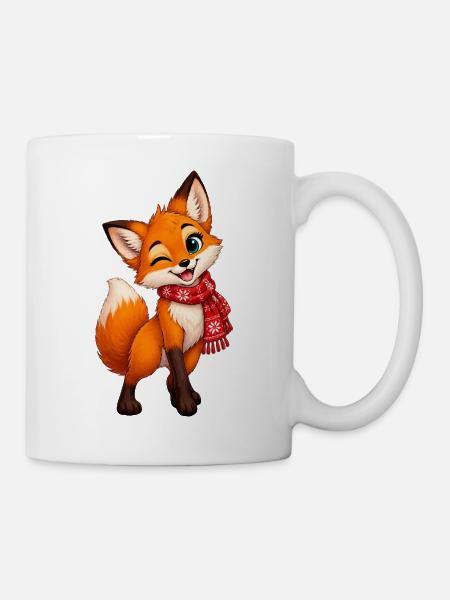 Kuschelfuchs mit rotem Schal - Tasse - Weiß