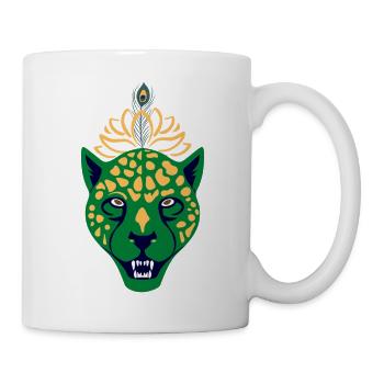 Grüner Leopard mit Feder - Tasse - Weiß - Rechts