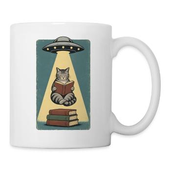 Lesende Katze im UFO Strahl - Tasse - Weiß - Rechts