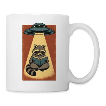 Lesender Waschbär im UFO Strahl - Tasse - Weiß - Rechts