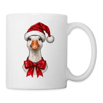 Weihnachtsgans – weiße Gans mit Weihnachtsmütze - Tasse - Weiß - Rechts