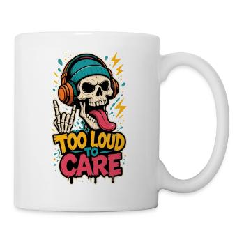 Too Loud to Care – Totenkopf mit Kopfhörern - Tasse - Weiß - Rechts