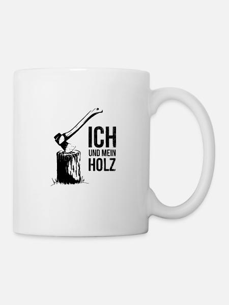Cadeau de hache bûcheron drôle avec moi et le bois - Mug blanc - blanc