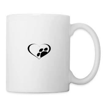 Herz mit Pfote, Tierpfote, Hundepfote, Katzenpfote - Tasse - Weiß - Rechts