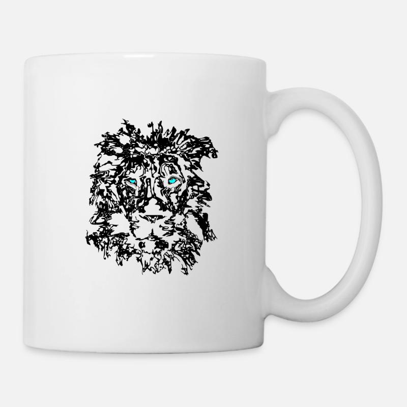 löwe mit blauen augen, lion with blue eyes - Mug - white