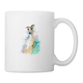 Kunstvoll gemalter Galgo Espanol Hund - Geschenk - Tasse - Weiß - Rechts