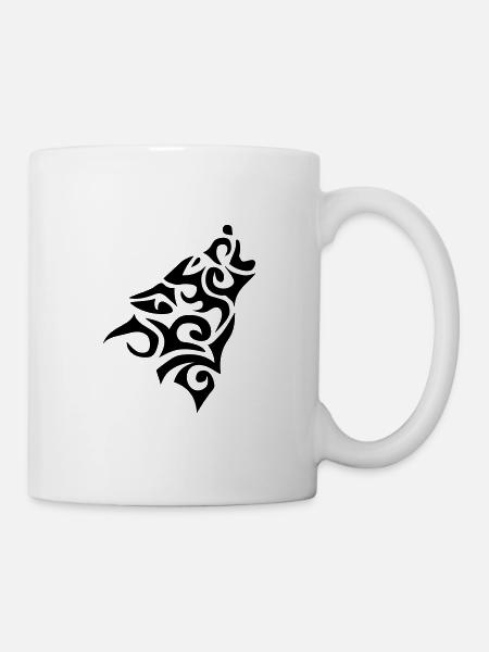 tribal wolf tattoo 1 - Mug - white