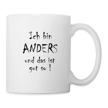 anders sein,öko,Hippie,vegan,bunt,vegetarier - Tasse - Weiß - Rechts