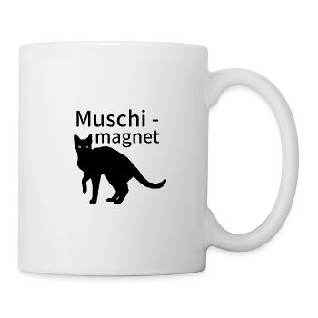 Muschimagnet Schwarze Katze lustiges Katzen TShirt - Tasse - Weiß - Rechts