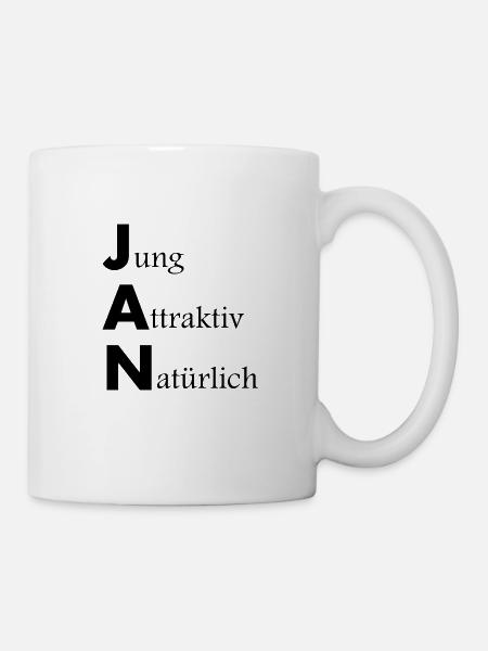 Namensbeschreibung Jan, Geschenkidee, Spruch - Tasse - Weiß