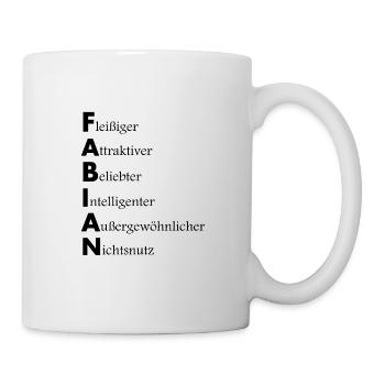 Vorname Fabian Namensbeschreibung Spruch Geschenk - Tasse - Weiß - Rechts
