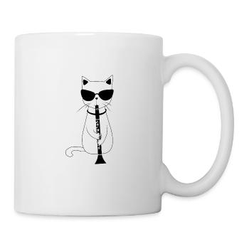T-shirt drôle de chat portant des lunettes de soleil jouant du hautbois - Mug blanc - blanc - Droite
