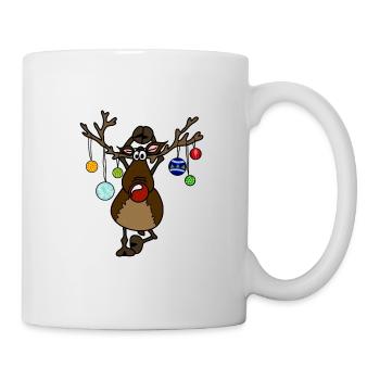 Rentier mit roter Nase Yogaposition Weihnachtmotiv - Tasse - Weiß - Rechts