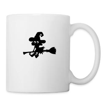 Halloween witches motif. Witch with broom - Mug - white - Right