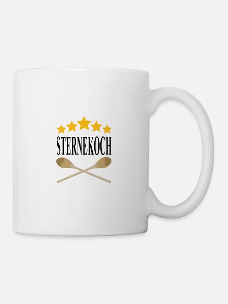 Sternekoch Wort und Kochlöffel Sterne Grafiken - Tasse - Weiß