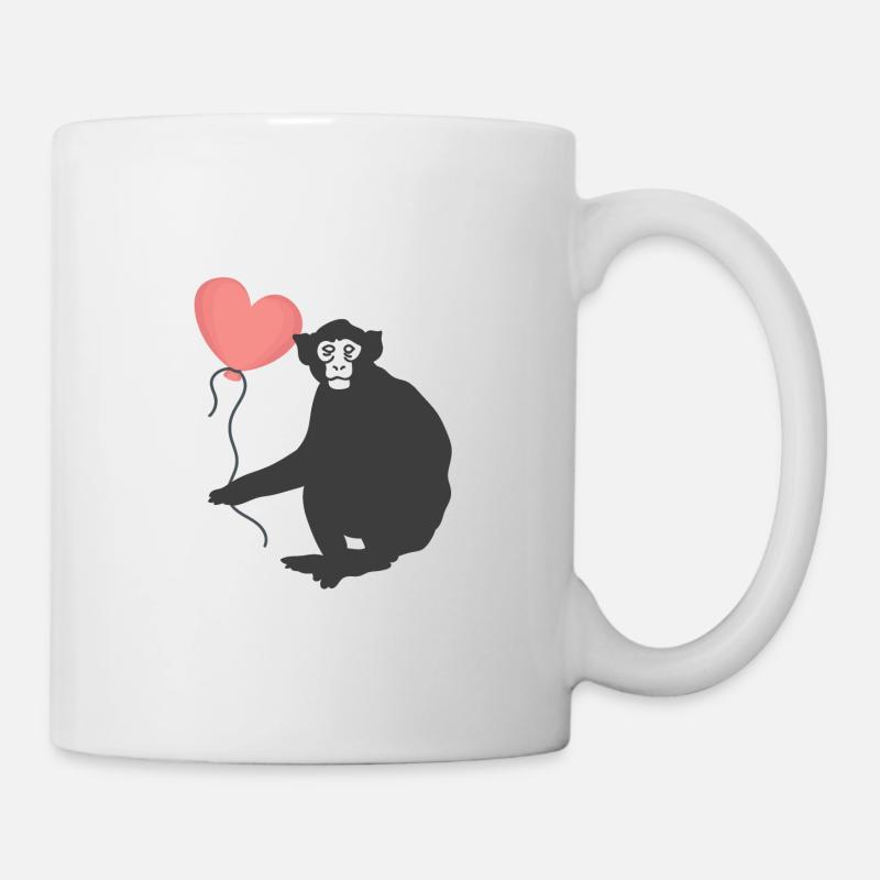 Singe avec ballon de coeur - Mug blanc - blanc