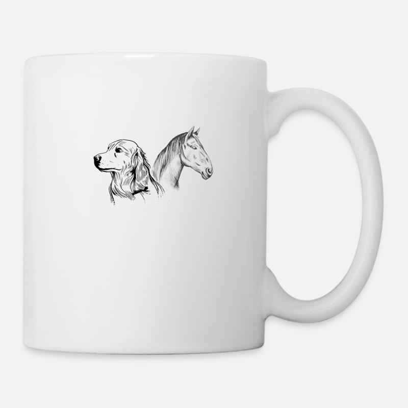 Chien cheval cavalière propriétaire de chien dessiné - Mug blanc - blanc