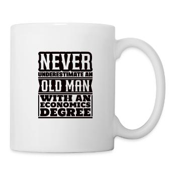 Never underestimate old man economics - Mug - white - Right