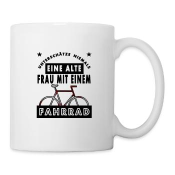 Unterschätze nie Frau mit Fahrrad Radfahren gift - Tasse - Weiß - Rechts