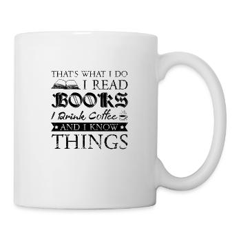 Drinking coffee Reading books being happy - Mug - white - Right