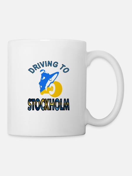 Mit Motorrad nach Stockholm Schweden Geschenkidee - Tasse - Weiß