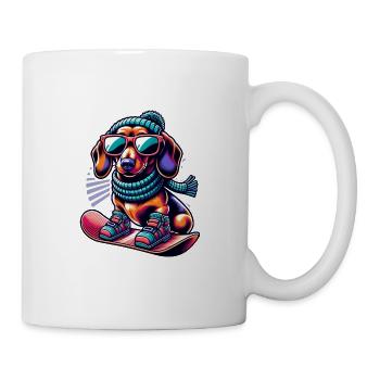 Teckel Snowboard Aventure D’hiver - Mug blanc - blanc - Droite