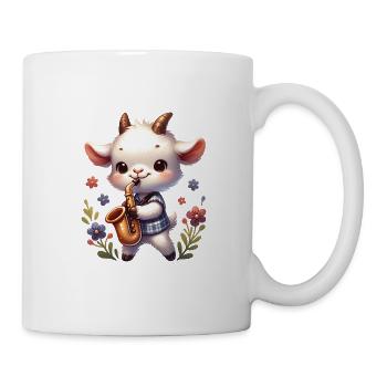Cute goat playing saxophone on farm - Mug - white - Right