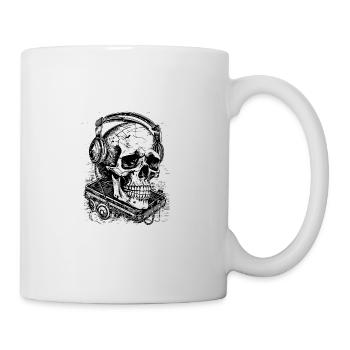 Skull with headphones and cassette recorder - Mug - white - Right