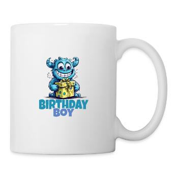 Garçon d’anniversaire, monstre mignon avec cadeau - Mug blanc - blanc - Droite
