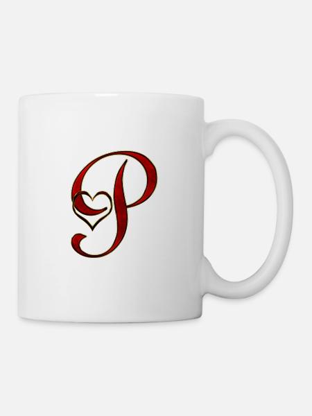 Love initial P with heart in golden red - Mug - white