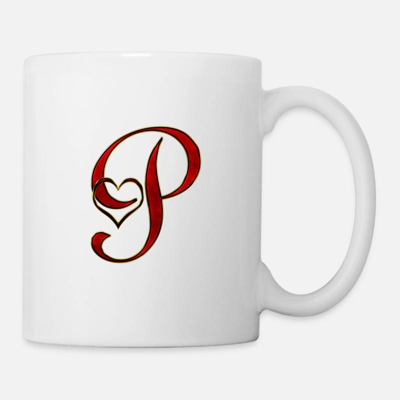 Liebesinitial P mit Herz im Goldrot - Tasse - Weiß