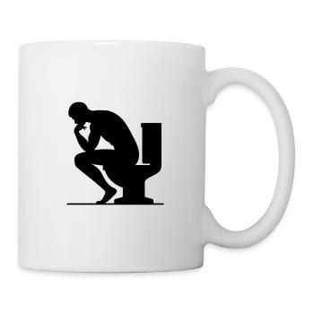 Ein Mann sitzt auf der Toilette - Tasse - Weiß - Rechts