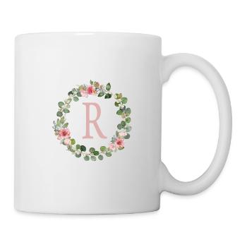 R Monogramm Eukalyptus-Rosen-Kranz - Tasse - Weiß - Rechts