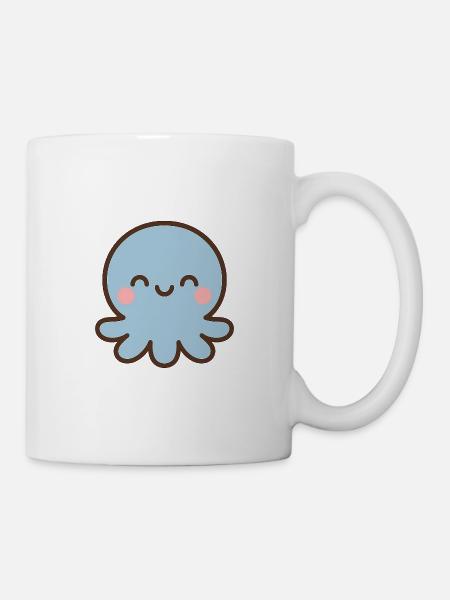 Blauer Oktopus Kawaii Lächeln - Tasse - Weiß