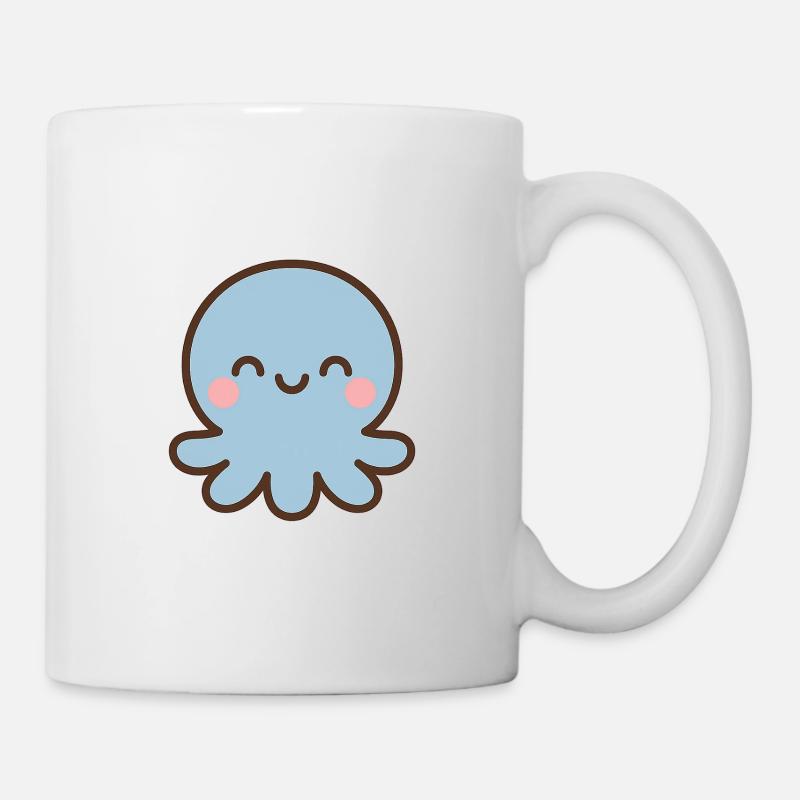 Blauer Oktopus Kawaii Lächeln - Tasse - Weiß