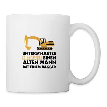 Unterschätze niemals einen alten Mann mit Bagger! - Tasse - Weiß - Rechts