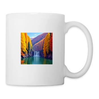 Waterfall Autumn Golden Forest - Mug - white - Right