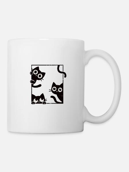Neugierige Katzen – Katzen im Rahmen - Tasse - Weiß