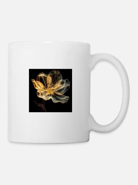 Goldene auf schwarzer leuchtender Blume - Tasse - Weiß