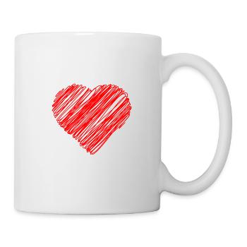 Herz rot groß Striche Zeichnung Liebe lieben - Tasse - Weiß - Rechts