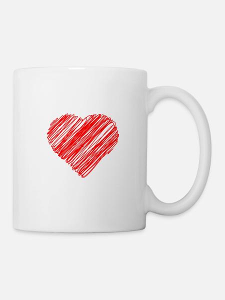 Herz rot groß Striche Zeichnung Liebe lieben - Tasse - Weiß