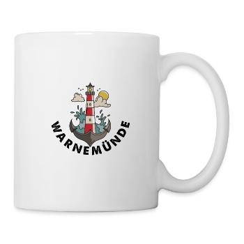 Warnemünde an der Ostsee mit Leuchtturm Souvenir - Tasse - Weiß - Rechts