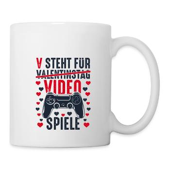 V steht für Video Spiele - Gamer Spruch lustig - Tasse - Weiß - Rechts
