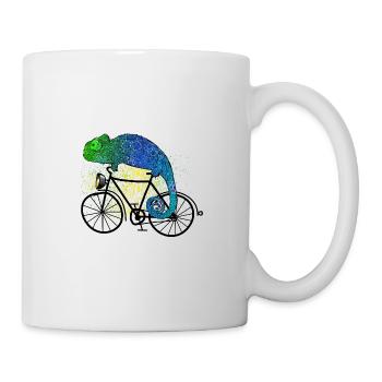 Chameleon with bike I Colorful and sporty - Mug - white - Right