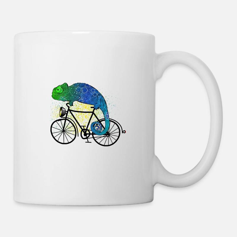 Chamäleon mit Fahrrad I Farbenfroh und Sportlich - Tasse - Weiß
