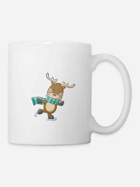 Süßes Comic Rentier beim Schlittschuh fahren - Tasse - Weiß