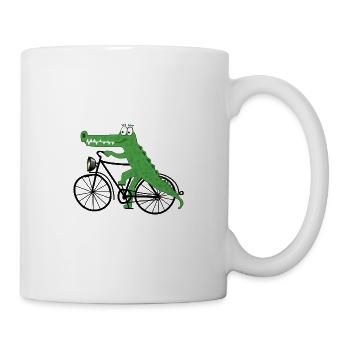 Crocodile with a bike - Mug - white - Right