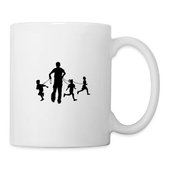 Vater mit Kindern an Leine - Tasse - Weiß - Rechts
